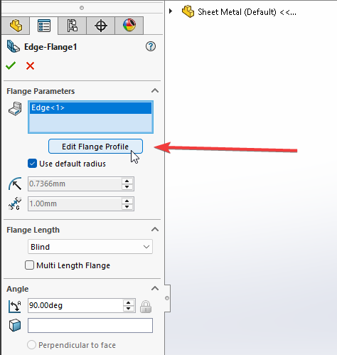 Edit Flange Profile Button
