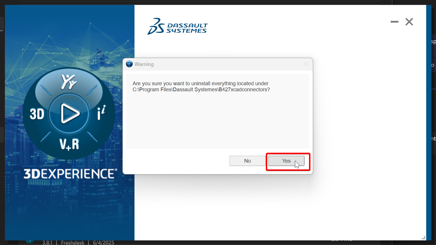 Yes - Uninstall xCAD Connector 3DEXPERIENCE.png