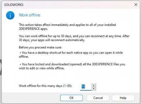 Work Offline Dialog Box