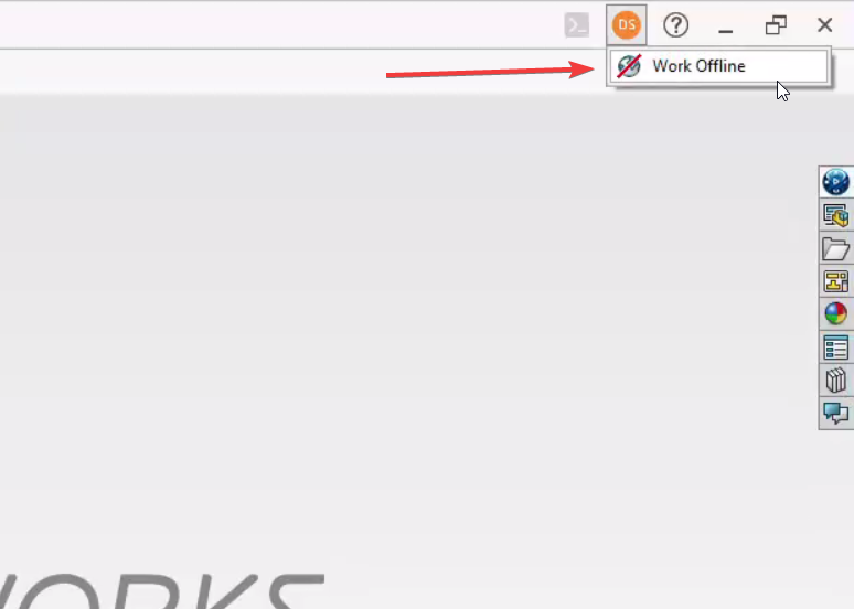 Locating the Work Offline Button