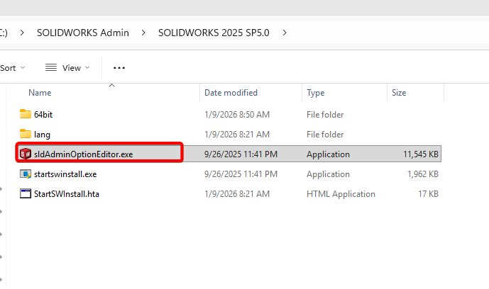 Open sldAdminOptionEditor.exe
