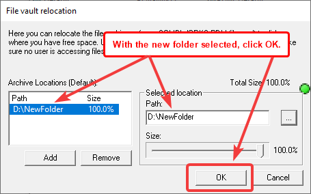 With the new folder selected, click OK
