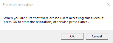 Click OK for the File Vault Relocation Warning
