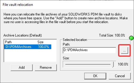 Click the Browse button, and select the folder you want to move the archive files to.