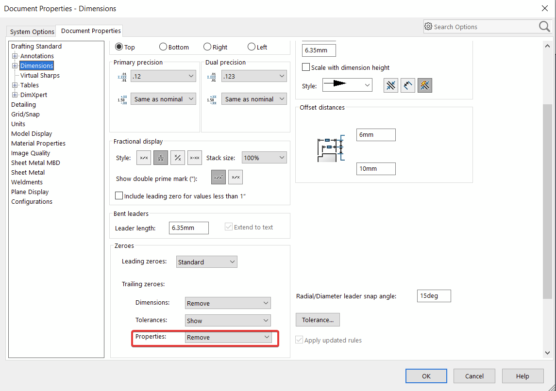 Tools - Options - Document Properties - Dimensions dialog box. Change Trailing zeroes for properties to Remove