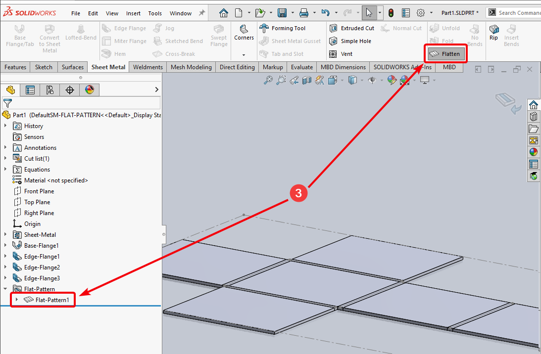 Flatten command in the flat pattern configuration