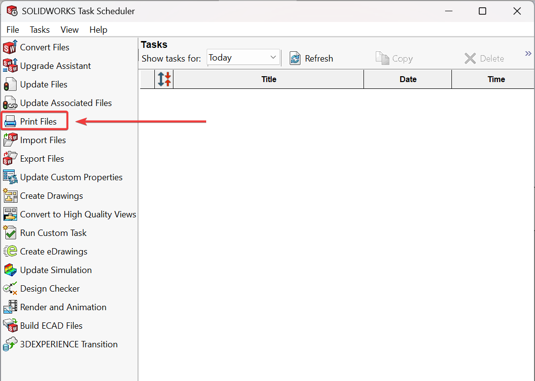 SOLIDWORKS Task Scheduler, Print Files task location