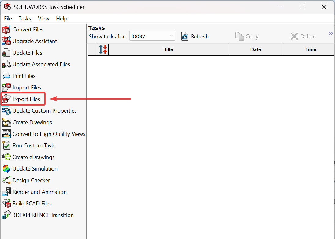 SOLIDWORKS Task Scheduler, Export Files task location