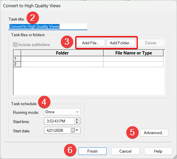 Convert to High Quality Views dialog box with steps corresponding to written instructions