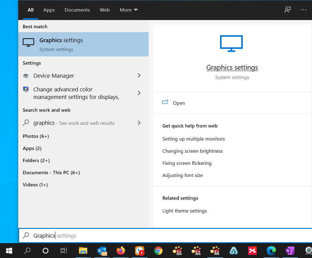Click Start menu and search Graphics settings