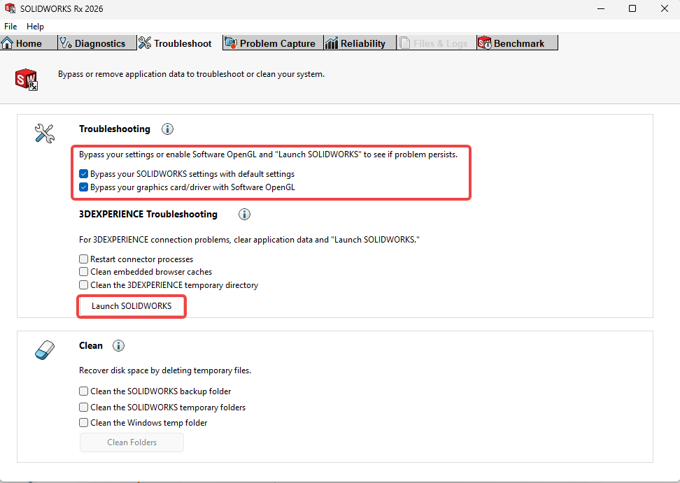 SOLIDWORKS Rx 2026 Safe modes troubleshooting