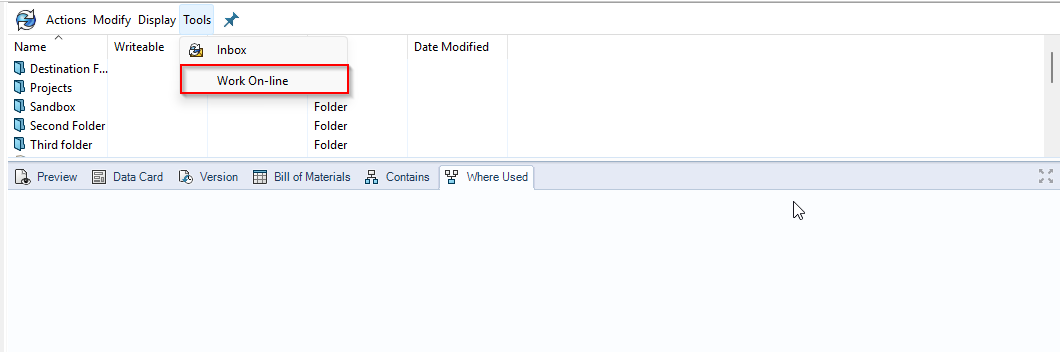 Select Work On-line from the Tools dropdown