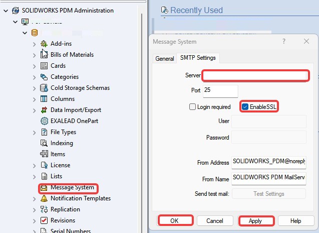 Enter the downstream mail server in the 'Server' field.