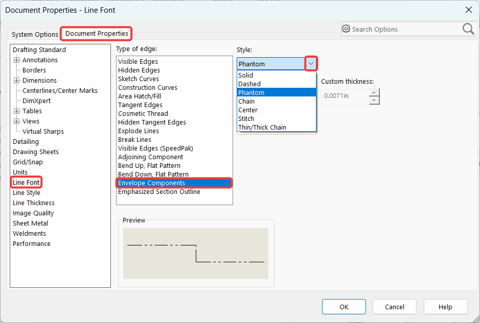 Setting location to change envelope component line style