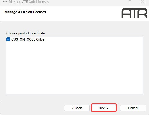 Choose the CustomTools Product that needs to be activated and click the 'Next' button.