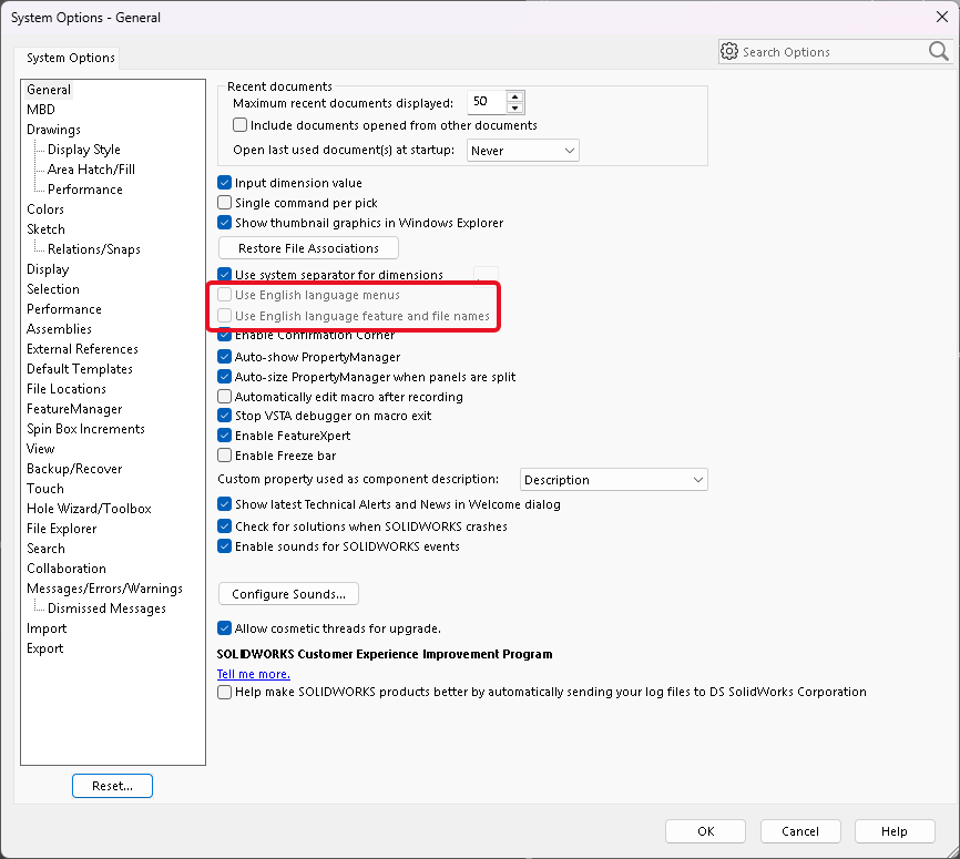 Use English Language Menus Greyed Out