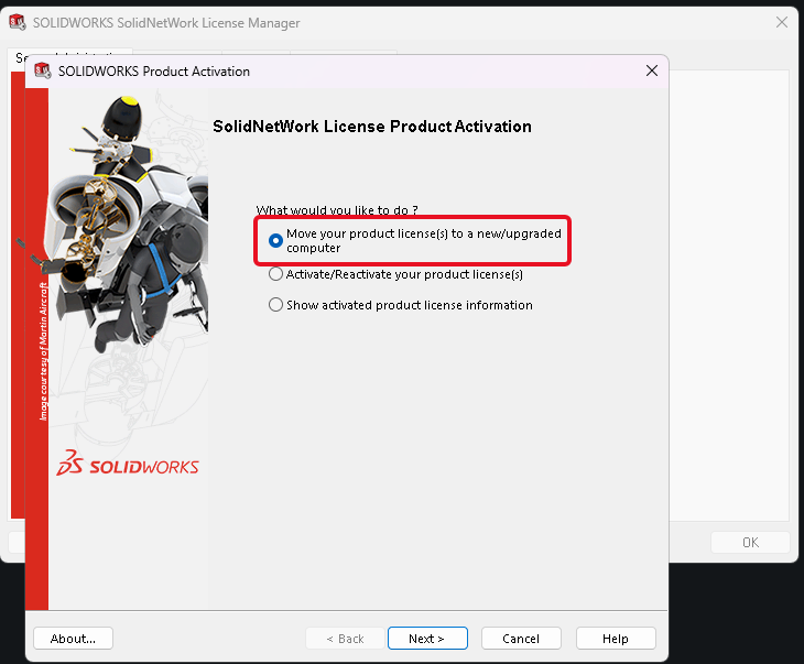 SolidNetWork License Activation Menu