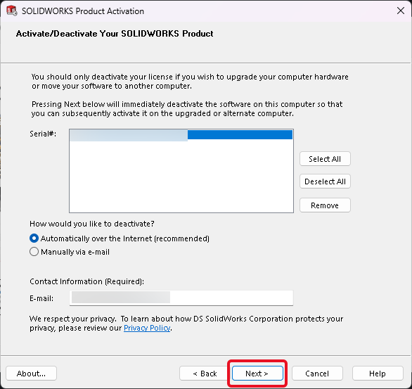 Product Activation Window