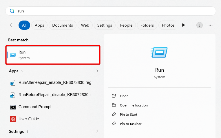 open windows start and open Run application