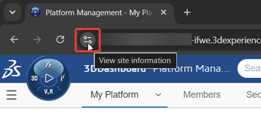 The "View site information" button highlighted in a browser address bar