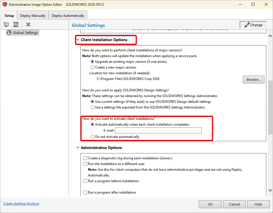 Administrative Image set to activation automatically when first launched
