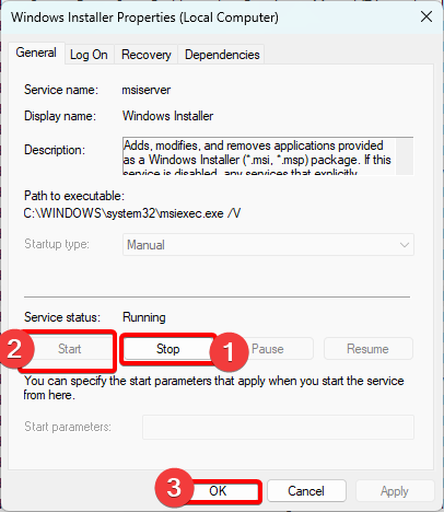 Restart the Windows Installer Service