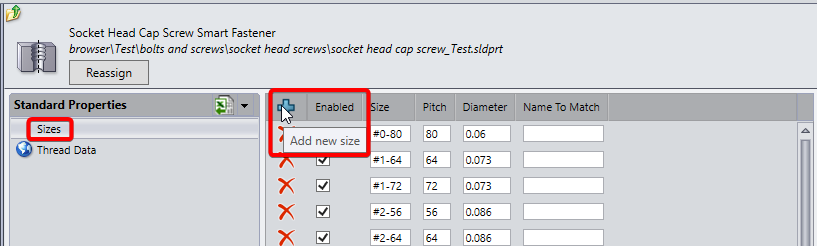 Select Sizes and add New Size