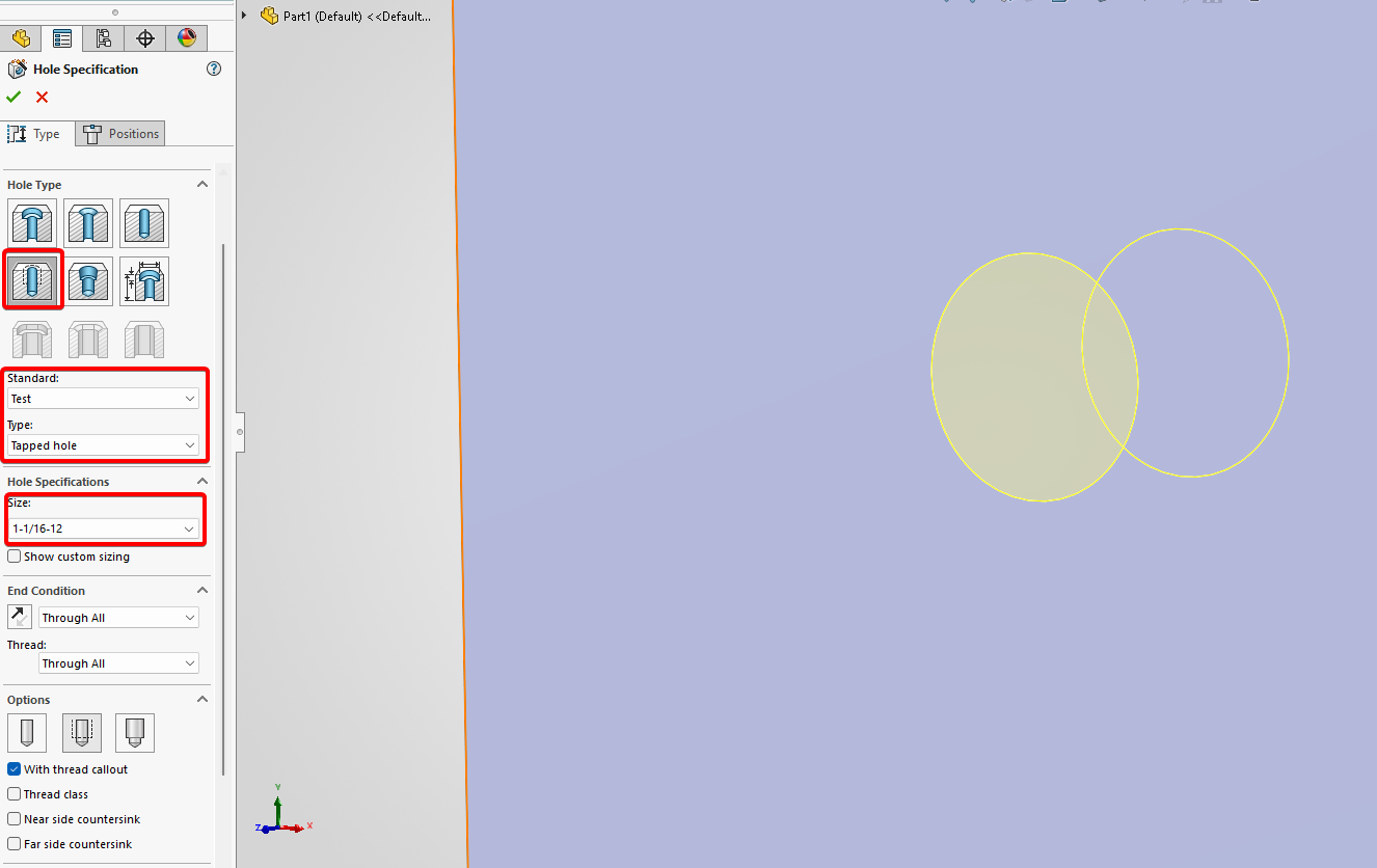 Example Thread in Hole Wizard