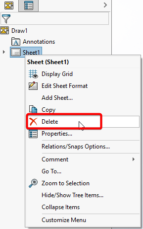 Delete Drawing Sheets from right click menu