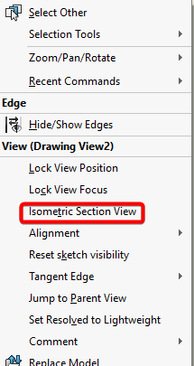 select isometric section view from right click options