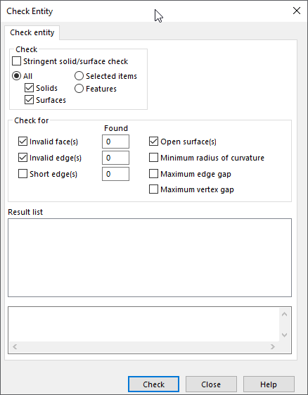 Check Entity pop-up menu 