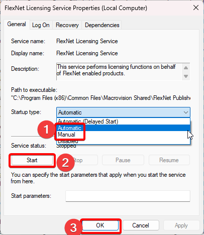 Set to auto or manual then start the services