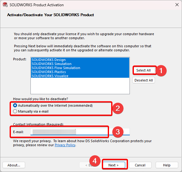 Follow Deactivation window prompts