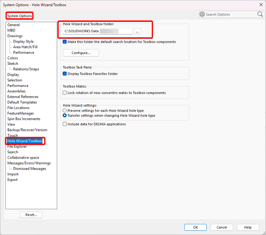 Note the Toolbox Data folder location