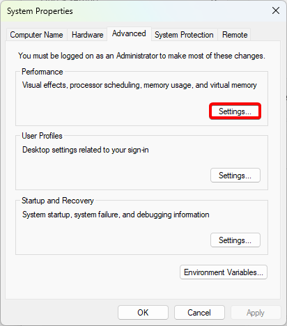 select settings...