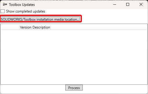 Click the Toolbox installation media location button and browser to the toolbox folder