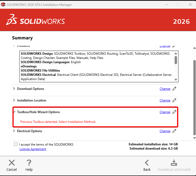 Click the blue Change button in the Toolbox Hole Wizard Option section.png