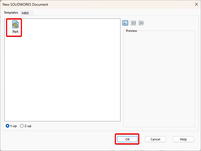 Select the appropriate template for Part  Assembly and Drawing templates