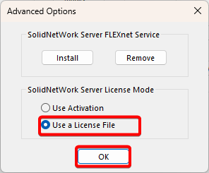 Change to the use a license file option and click ok