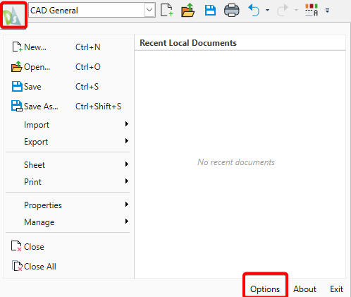 Click the DS button and then click Options