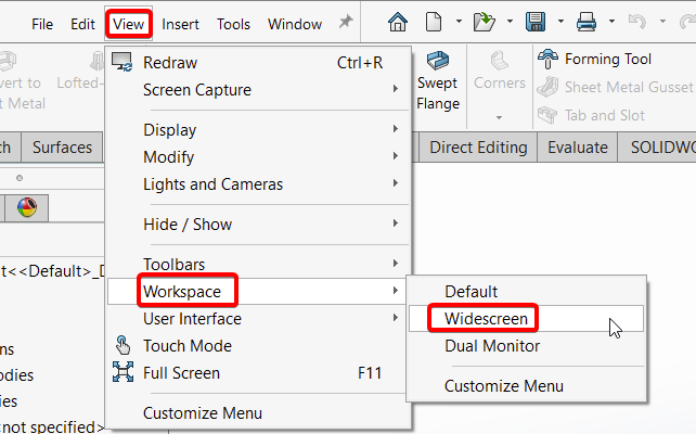 Go to View Workspace and check Widescreen