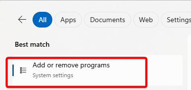 open Add or remove programs