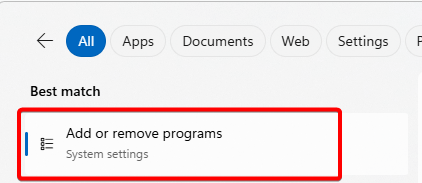 Bring up add or remove programs