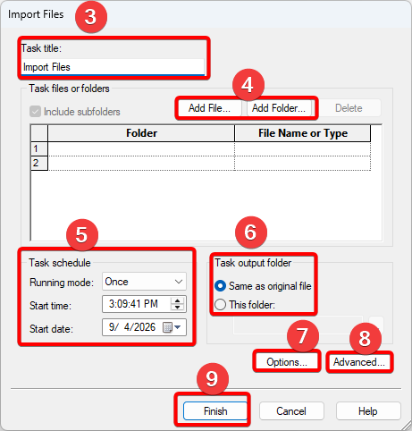 Import Files Window