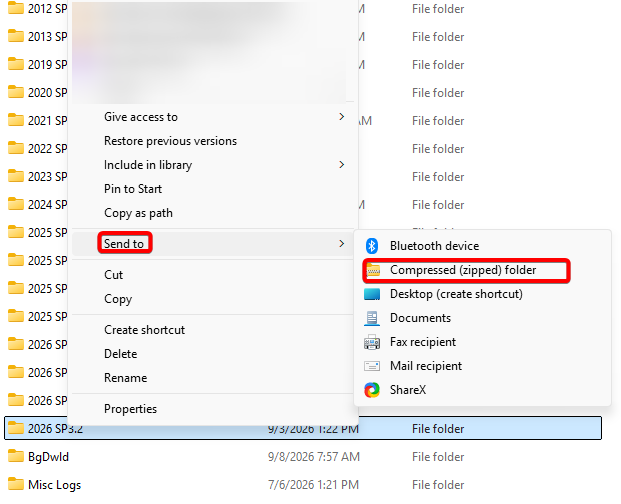 Send to  Compressed (zipped) folder