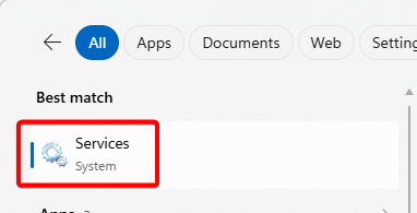 Bring up Services from a Windows Search