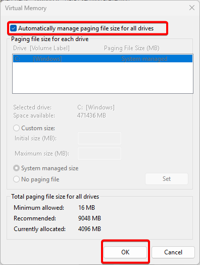 Set Page File Setting and click OK