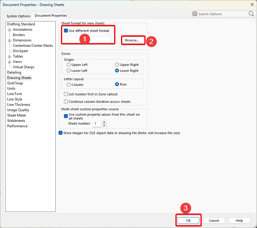 Select different sheet format