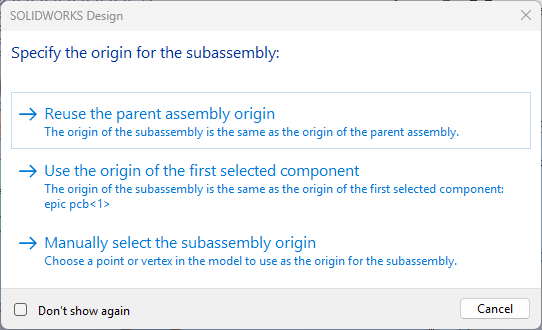 Specifify Assembly Origin