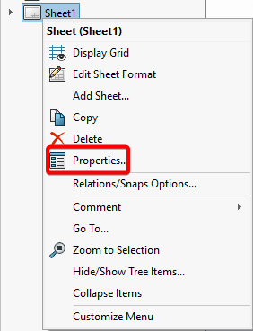 Right click sheet to select Properties